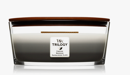 Candela Profumata WoodWick Trilogy Ellipse – Warm Woods 453 g