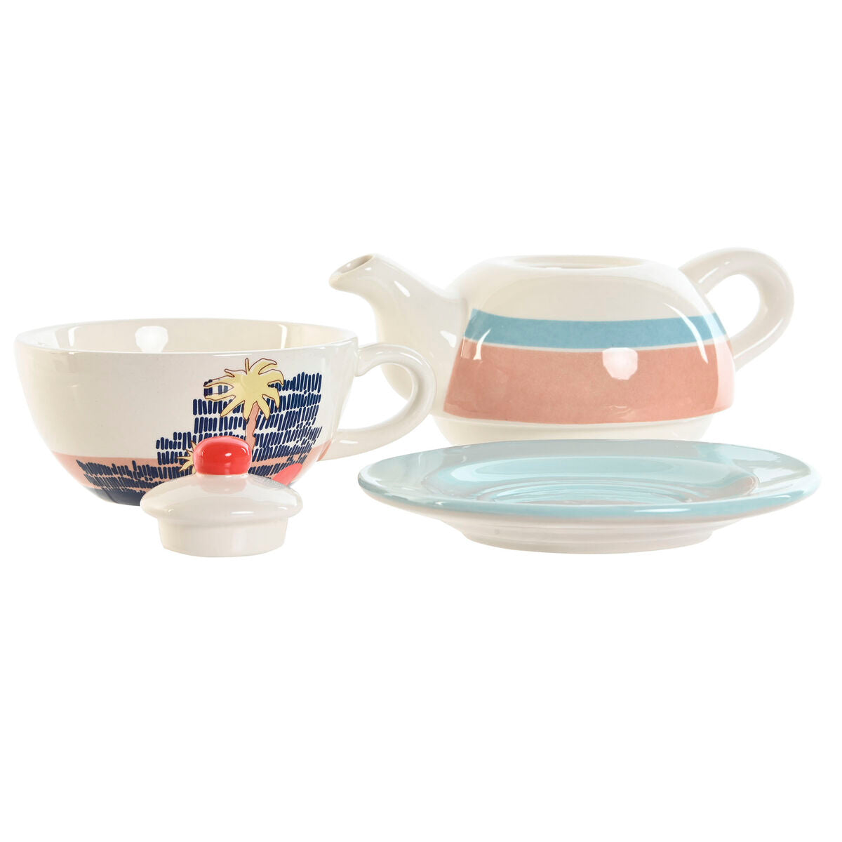 Teiera Home ESPRIT Azzurro Bianco Verde Rosa chiaro Dolomite 750 ml (2 Unità)
